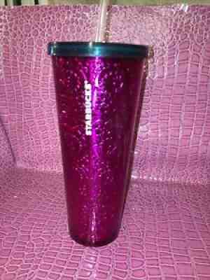 STARBUCKS Pink Magenta Embossed Tin Floral Foil Metallic Tumbler with Lid Straw - Sold on eBay Oct 01, 2021 for $139.99