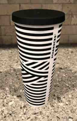 STARBUCKS Black White ZEBRA STRIPE VENTI Cold Cup TUMBLER 24oz NO STRAW Matte - Sold on eBay Oct 22, 2021 for $135.00
