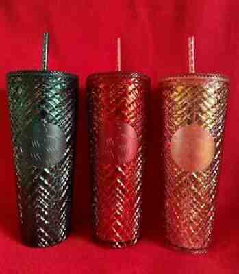 Starbucks 2021 Winter Holiday collection cold cup 24 oz Jeweled tumbler set of 3 - Sold on eBay Nov 13, 2021 for $139.95