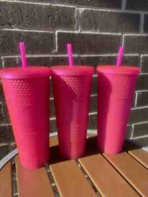 New Starbucks Diamond Matte Hot Pink Studded Tumbler Straw Coffee Cup. 24oz (3) - Sold on eBay Aug 25, 2021 for $125.00