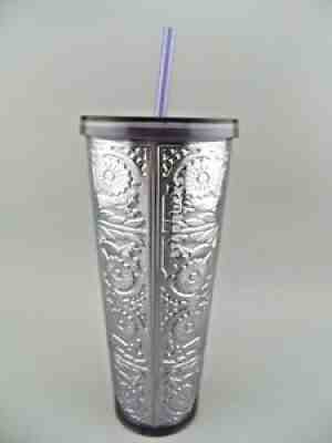 RARE Starbucks Tumbler Embossed Tin Foil, Lilac, Floral 24oz. Bottom has outlet some w