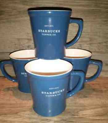 Set of 4 oversize 2008 Starbucks Coffee Co. Est. 1971 Blue Mug/Cup 18oz.