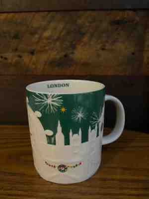Starbucks RARE London UK Christmas Holiday Green Relief Coffee Mug 16 oz - Sold on eBay Nov 08, 2021 for $125.00