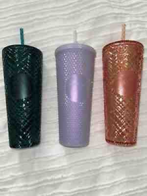 Starbucks 2021 Holiday Jeweled Studded Tumbler Cold Cup 24oz SET OF THREE Venti - Sold on eBay Nov 09, 2021 for $119.99