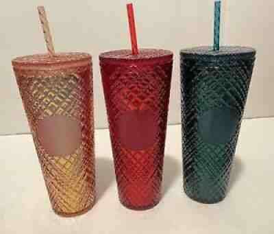 Starbucks 2021 Winter Holiday Jeweled Tumbler Cold Cup 24oz LOT OF THREE - Sold on eBay Nov 15, 2021 for $119.00