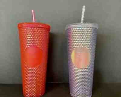 2 Starbucks Holiday 2019 Venti Studded Tumblers Cups 1 Platinum & 1 Neon Pink - Sold on eBay Oct 31, 2021 for $59.99