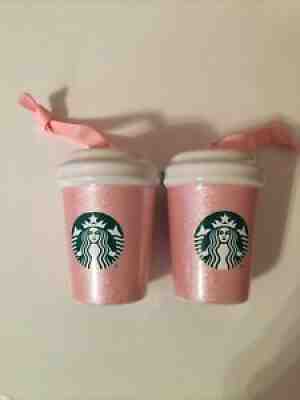 2 Starbucks Pink Glitter Cup Christmas Holiday Ornament 2020 - Sold on eBay Nov 15, 2021 for $55.00