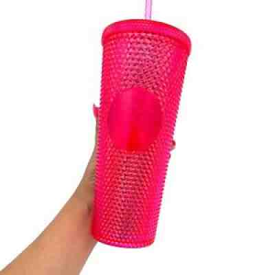 STARBUCKS Neon Hot Pink Studded Tumbler 2019 HOLIDAY COLD CUP Venti 24oz EUC - Sold on eBay Oct 14, 2021 for $49.00