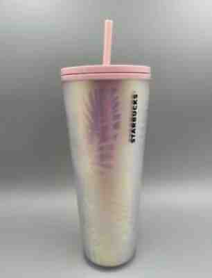 Starbucks Ltd Edt. Holographic Iridescent Palm Leaf Pine Cone PINK Tumbler 24oz - Sold on eBay Nov 17, 2021 for $232.50