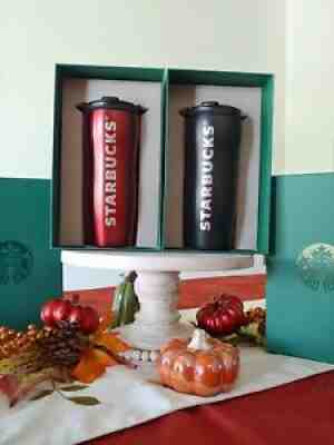 Starbucks RED & Black Lucy Tumbler 12oz Stainless Steel Curvy Cup Mug RARE!!!!