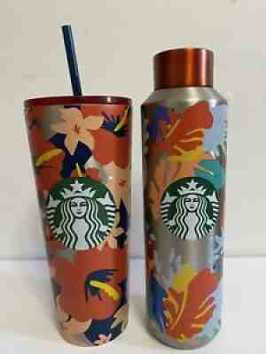 STARBUCKS Tumbler Summer 2020 Tropical Hibiscus Floral Hawaii Limited Set - Sold on eBay Sep 21, 2021 for $79.99