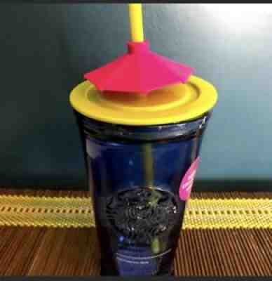 STARBUCKS Blue Glass Tumbler with Umbrella Straw HAWAII EXCLUSIVE COLLECTION - Sold on eBay Oct 19, 2021 for $49.00
