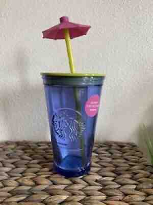 Starbucks Exclusive HAWAII COLLECTION Blue Glass Umbrella Straw Tumbler - Sold on eBay Nov 11, 2021 for $38.00
