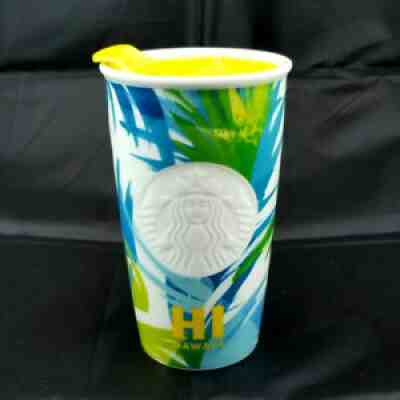 Starbucks Hawaii 2016 Ceramic Tumbler w/ Lid 12oz White Blue Green Yellow EUC - Sold on eBay Sep 12, 2021 for $31.55