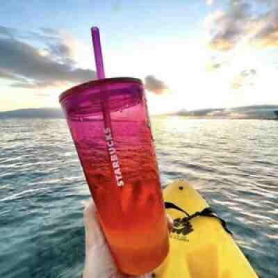 HAWAII EXCLUSIVE! STARBUCKS Summer 2021 Tumbler Sunset Pink Orange OmbrÃ© 18oz - Sold on eBay Sep 29, 2021 for $28.55