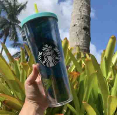 NEW Starbucks Hawaii Acrylic Tumbler Cold Cup 24oz Green Blue Palm Tropical Logo - Sold on eBay Aug 23, 2021 for $26.99