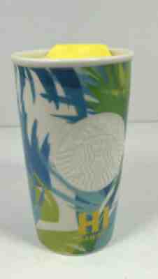 Starbucks 2016 HI Hawaii Tropical Palm Ceramic Traveler Tumbler Yellow Lid 12oz - Sold on eBay Nov 01, 2021 for $18.81
