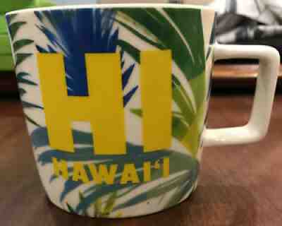 2016 Starbucks HI Hawaii - 14 oz Coffee Cup Mug Yellow Blue Green Palm Leaves - Sold on eBay Oct 16, 2021 for $9.49