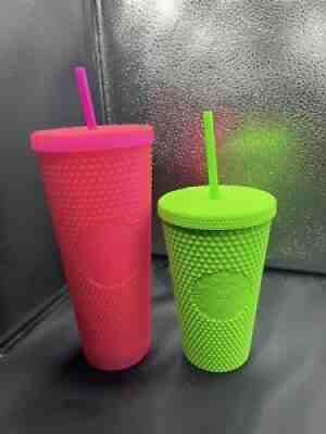 Starbucks Fall 2021 Neon Hot Pink and Lime Green Studded Tumbler Cups Set - Sold on eBay Aug 25, 2021 for $100.00