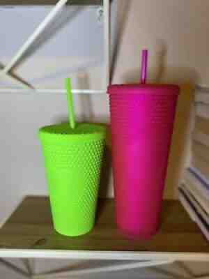 Starbucks Fall 2021 Neon Hot Pink and Lime Green Studded Tumbler Cups Set - Sold on eBay Aug 26, 2021 for $80.00
