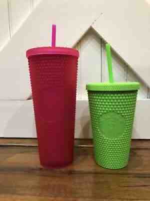Starbucks Fall 2021 Neon Hot Pink and Lime Green Studded Tumbler Cups Set - Sold on eBay Aug 26, 2021 for $75.00