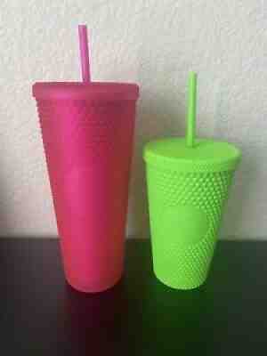 Starbucks Fall 2021 Neon Hot Pink and Lime Green Studded Tumbler Cups Set - Sold on eBay Sep 03, 2021 for $75.00