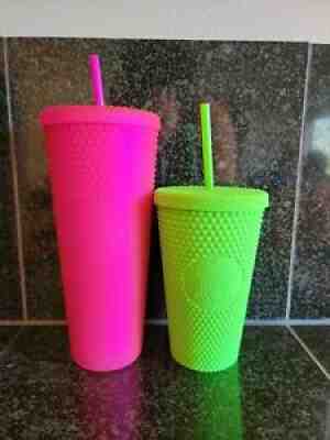 Starbucks Fall 2021 Neon Hot Pink and Lime Green Studded Tumbler Cups Set NWT - Sold on eBay Sep 08, 2021 for $70.00