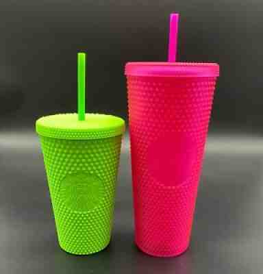 STARBUCKS Fall 2021 Neon Hot Pink & Lime Green Studded Tumbler Cups Set - Sold on eBay Oct 22, 2021 for $69.88