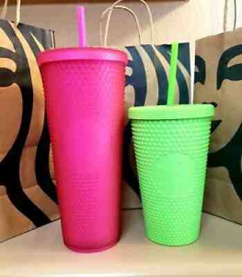 Starbucks Fall 2021 Neon Hot Pink and Lime Green Studded Tumbler Cups Set NWT - Sold on eBay Oct 06, 2021 for $69.00