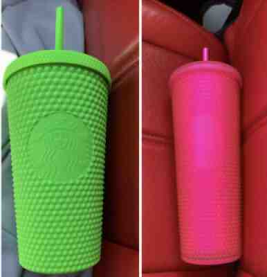 New Starbucks Fall 2021 Neon Hot Pink And Lime Green Studded Tumbler Cups Set - Sold on eBay Sep 14, 2021 for $68.00
