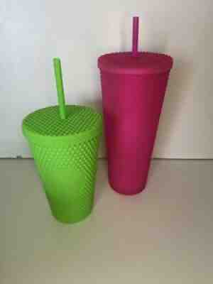 Starbucks Fall 2021 Neon Hot Pink and Lime Green Studded Tumbler Cups Set NWT - Sold on eBay Oct 07, 2021 for $66.39