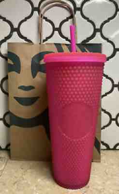 Starbucks Fall 2021 Hot Neon Pink Studded Soft Touch Tumbler Cold Cup 24 Oz - Sold on eBay Sep 06, 2021 for $41.50