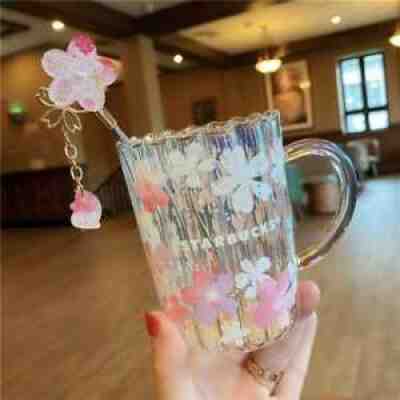 2021 Hot Starbucks Pink Sakura Glass W/ Stir stick Cups Mugss Limited Edition - Sold on eBay Sep 14, 2021 for $40.29