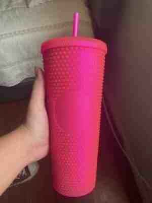 STARBUCKS - 24oz Hot Neon Pink Soft Studded Cold Cup Tumbler AUTHENTIC Fall 2021 - Sold on eBay Sep 10, 2021 for $35.00