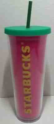 2014 Starbucks Hot Pink Insulated Venti Tumbler & Lid 24oz 710 mL Cold Cup 9" - Sold on eBay Oct 11, 2021 for $26.49