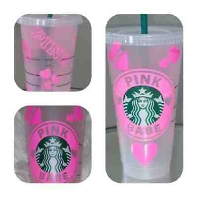 STARBUCKS Custom Reusable Cold Cup Tumbler with 24oz | Hot Pink - Sold on eBay Nov 05, 2021 for $14.99