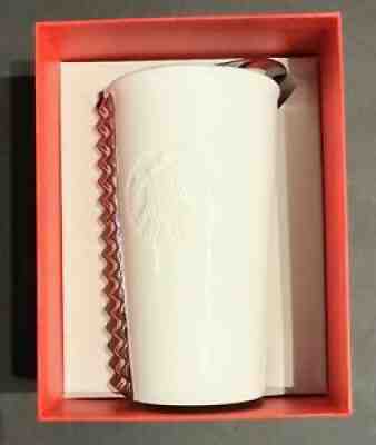 Starbucks 2014 White Ceramic Silver Studded Travel Tumbler Mug with Silver Lid - Sold on eBay Oct 01, 2021 for $29.99