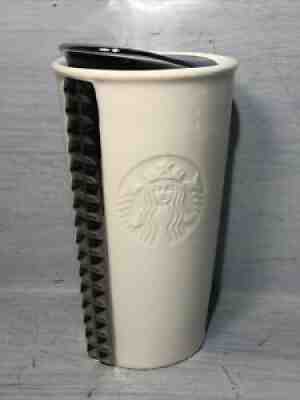 Starbucks White Ceramic Silver Studded Travel Tumbler Mug 10 oz w/Lid 2014 - Sold on eBay Oct 23, 2021 for $28.50