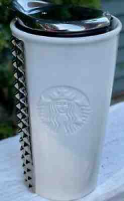 Starbucks White Ceramic Silver Studded Travel Tumbler Mug 10 oz w/Lid 2014 - Sold on eBay Sep 07, 2021 for $28.00