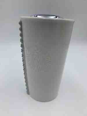 Starbucks White Ceramic Silver Studded Travel Tumbler Mug 10 oz w/Lid 2014 - Sold on eBay Oct 08, 2021 for $22.00