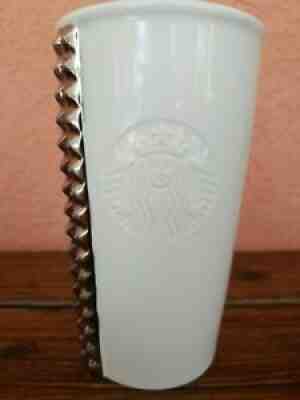 Starbucks 2014 White Ceramic Silver Studded Travel Tumbler Mug No Lid - Sold on eBay Sep 07, 2021 for $19.99