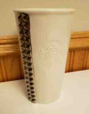 Starbucks 2014 White Ceramic Silver Studded 10 oz. Travel Tumbler Mug - Sold on eBay Aug 30, 2021 for $17.00