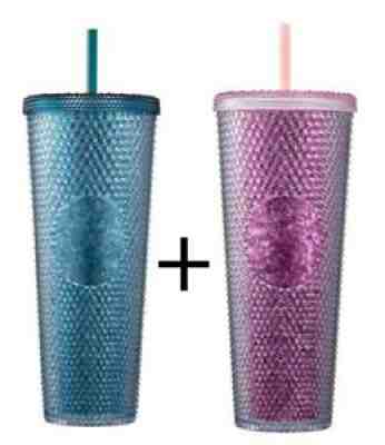 2pc) 2021 Starbucks Korea Victory Green + Pink stud cold cup tumbler 710ml/24oz - Sold on eBay Sep 19, 2021 for $100.00