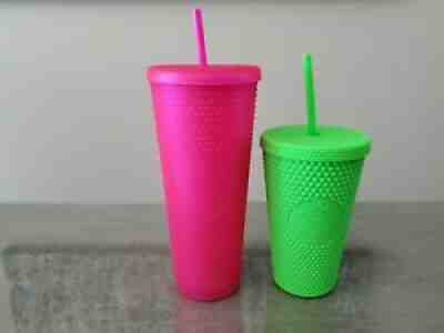 Starbucks Fall 2021 Matte Neon Pink & Green Studded Tumbler Cup 24oz & 16oz Set - Sold on eBay Sep 03, 2021 for $90.00