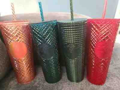 2021 Christmas Starbucks studded tumblers 24 Oz 4x different colors red green - Sold on eBay Nov 12, 2021 for $90.00