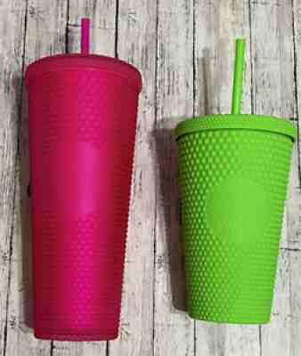 Starbucks Fall 2021 Neon Pink Tumbler 24oz & Neon Green 16oz Studded Cold Cup! - Sold on eBay Aug 24, 2021 for $89.00