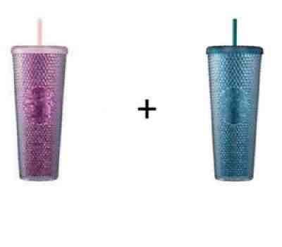Starbucks Korea 2021 Victory Pink + Green bling stud cold cup 710 ml - Sold on eBay Oct 05, 2021 for $88.00