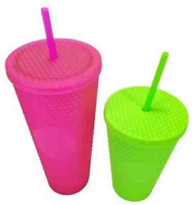 Starbucks Hot Pink & Neon Green Soft Touch Studded Venti and Grande Tumblers - Sold on eBay Sep 03, 2021 for $87.99