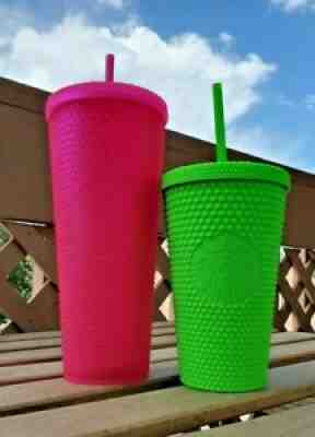 ð??¥NEW STARBUCKS Studded - 24oz Neon Pink + 16oz Neon Green Tumbler BUNDLE - Sold on eBay Aug 28, 2021 for $85.00