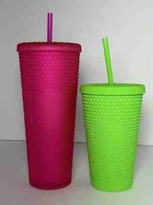Starbucks Fall 2021 Pink Tumbler 24oz & Green 16oz Cold Cup Studded Tumbler Set - Sold on eBay Sep 01, 2021 for $85.00